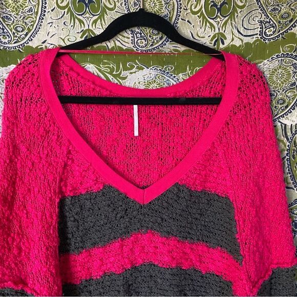 NWOT Free People Pink and Gray Songbird Striped Sweater Size Medium - Picture 3 of 14